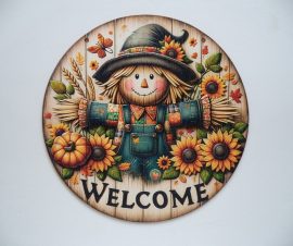 Őszi dekoratív fa tábla madárijesztő 20cm