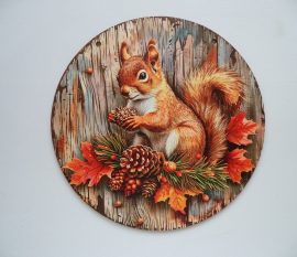 Őszi dekoratív fa tábla mókus 20cm